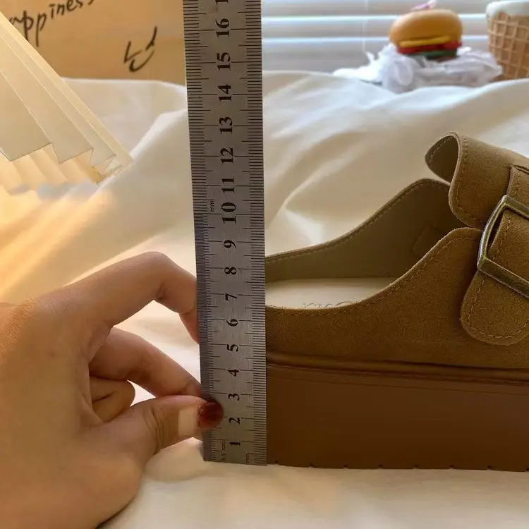 Women's Retro Lazy Buckle Slippers Brown 2024 Winter — feature 12