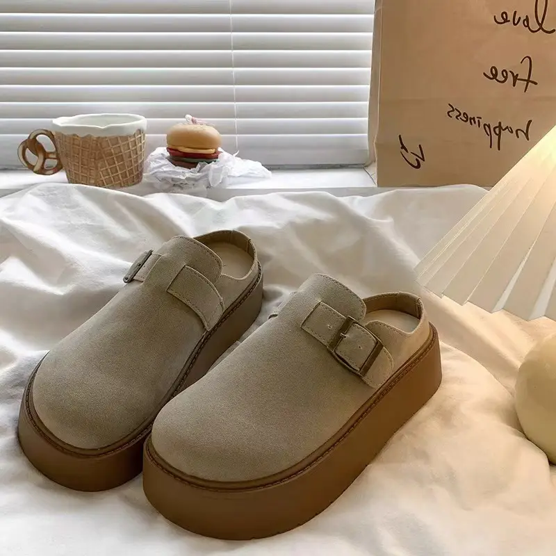 Women's Retro Lazy Buckle Slippers Brown 2024 Winter — feature 18
