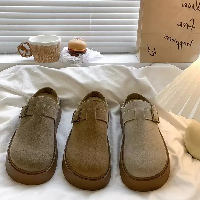Women's Retro Lazy Buckle Slippers Brown 2024 Winter — feature 8