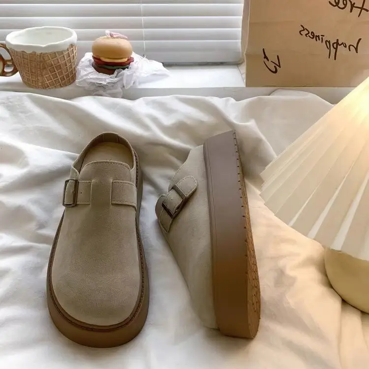 Women's Retro Lazy Buckle Slippers Brown 2024 Winter — feature 9
