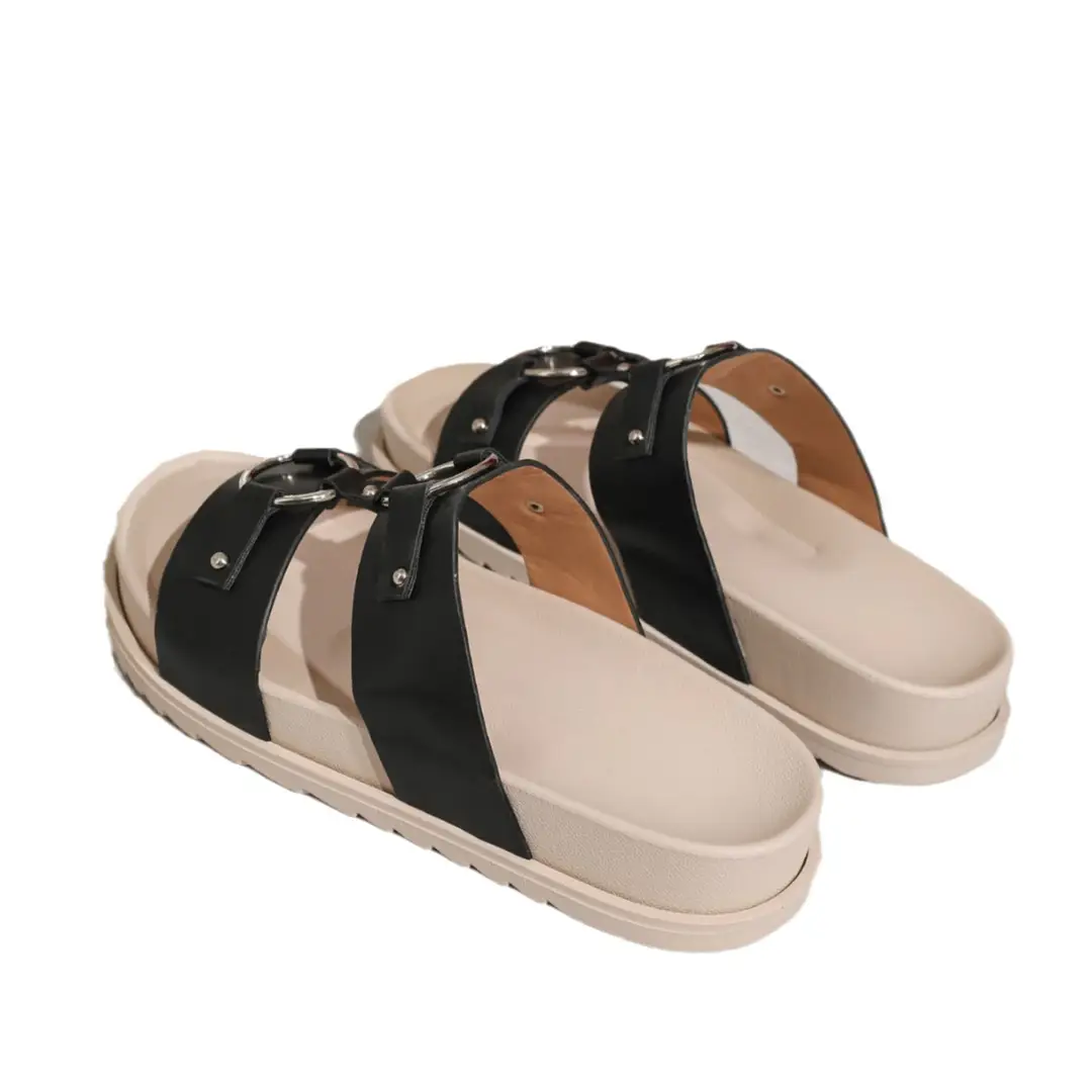 Outfit Slip-on Slippers Black Circle Decorative Flat Shoes Comfortable Simple Double-Layer Ivory White Flat Slippers for Women - Image 6