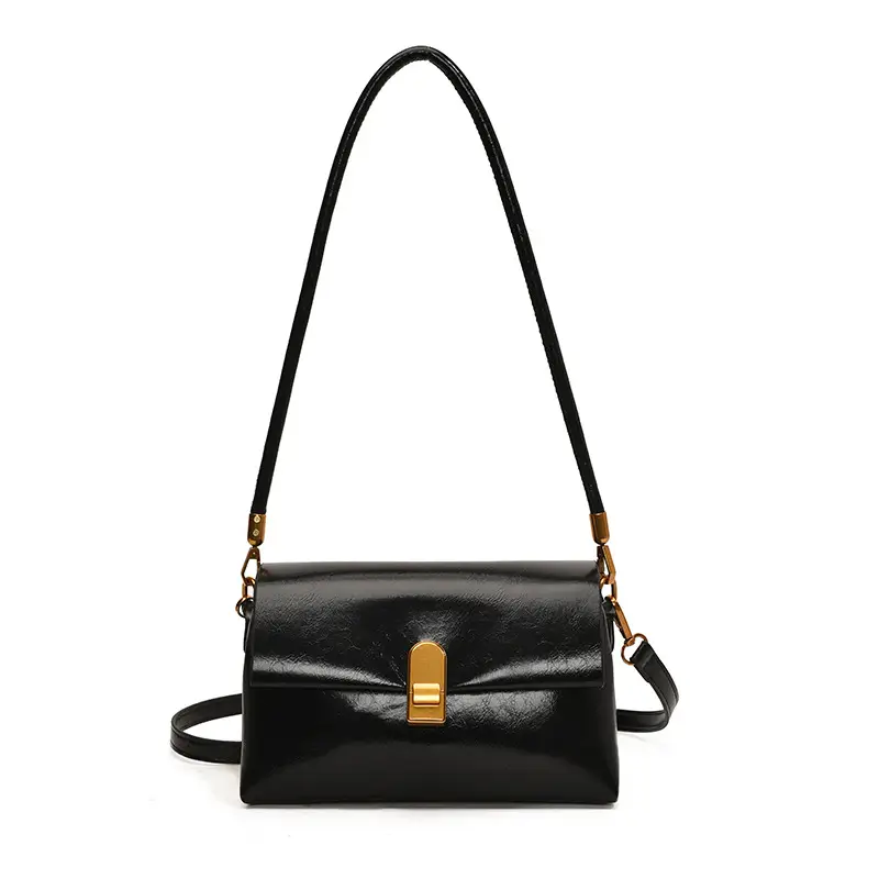 Women's Brown Leather Shoulder Bag with Gold Clasp
