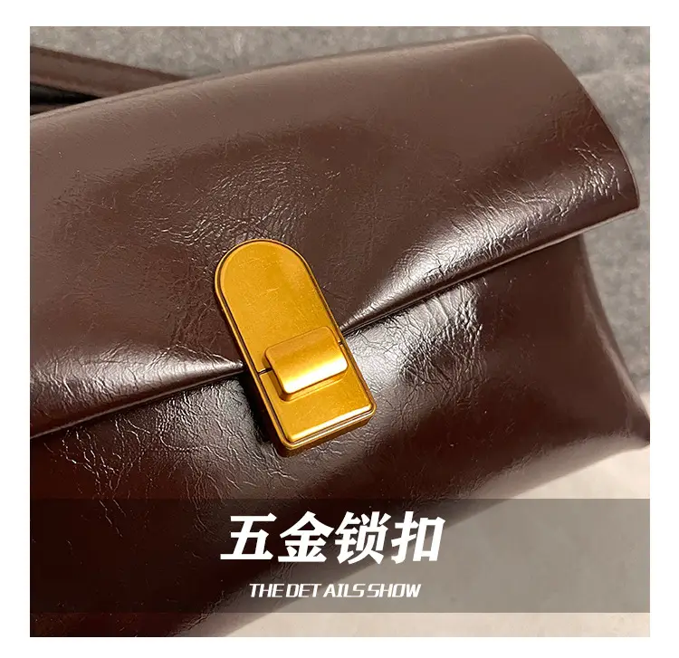 Women's Brown Leather Shoulder Bag with Gold Clasp — feature 6