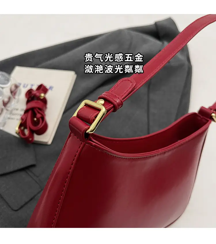 Women's Red PU Leather Shoulder Bag 18x25cm — feature 17