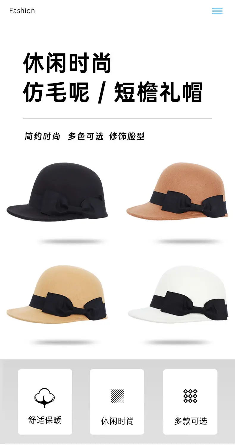 Vintage Woolen Bow Cap Women Autumn Winter Japanese Equestrian Hat White — feature 1