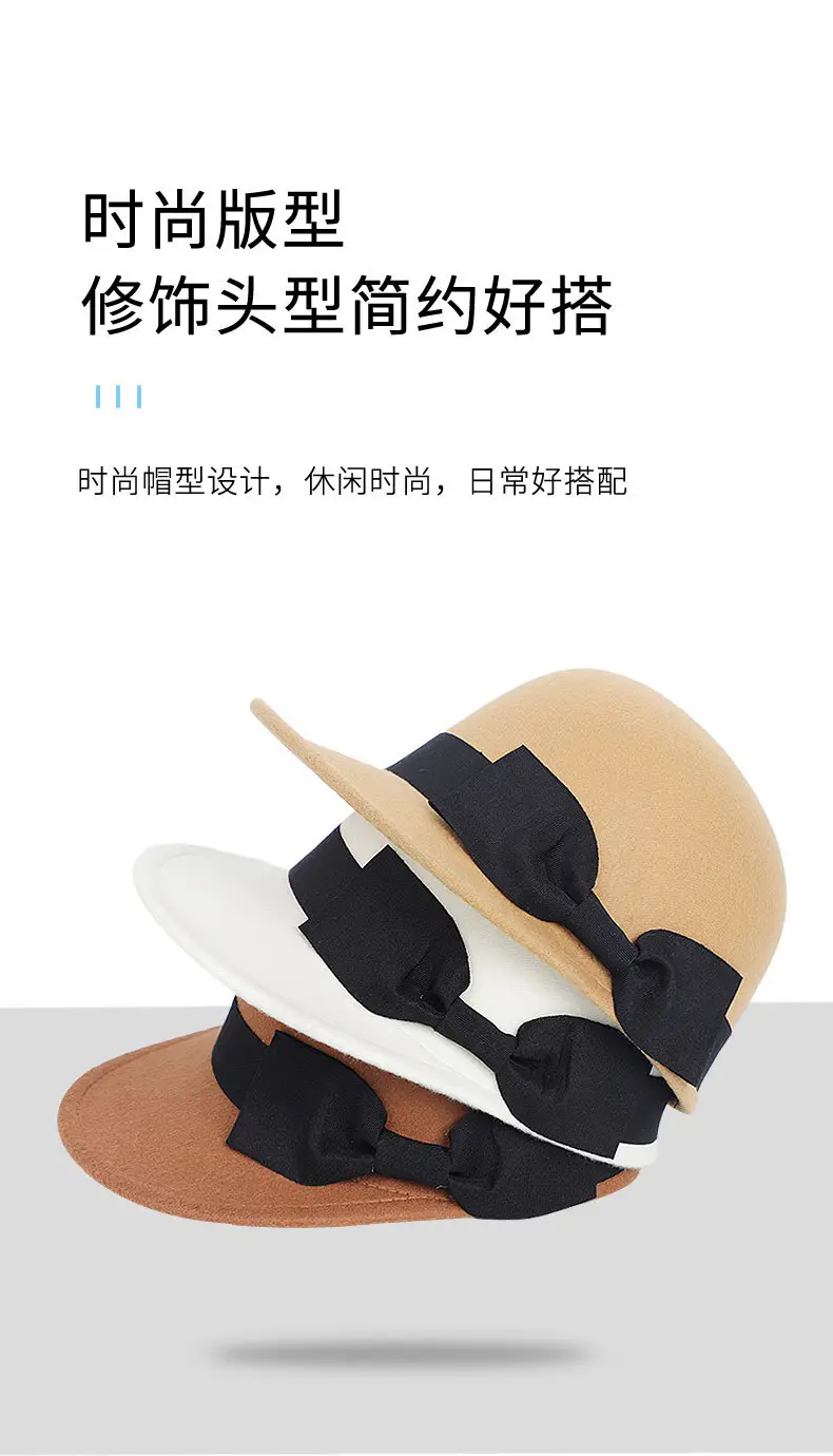 Vintage Woolen Bow Cap Women Autumn Winter Japanese Equestrian Hat White — feature 3