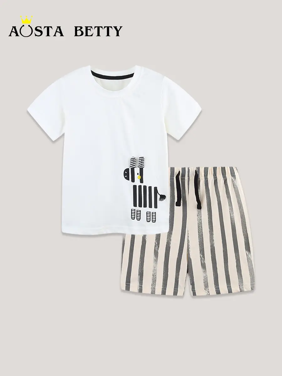 Cross-Striped Knitted Shorts Suit for Boys Summer - Image 3