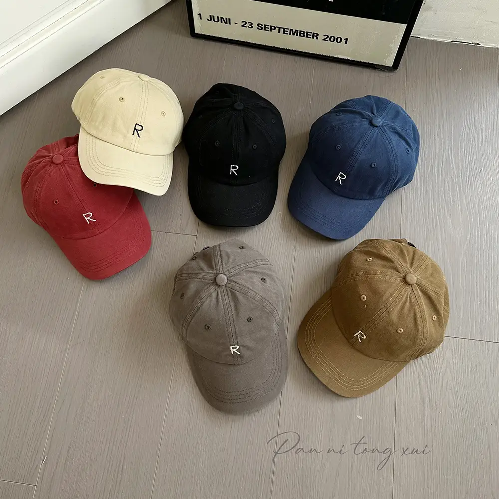 White Korean Style Baseball Cap with Letter Embroidery