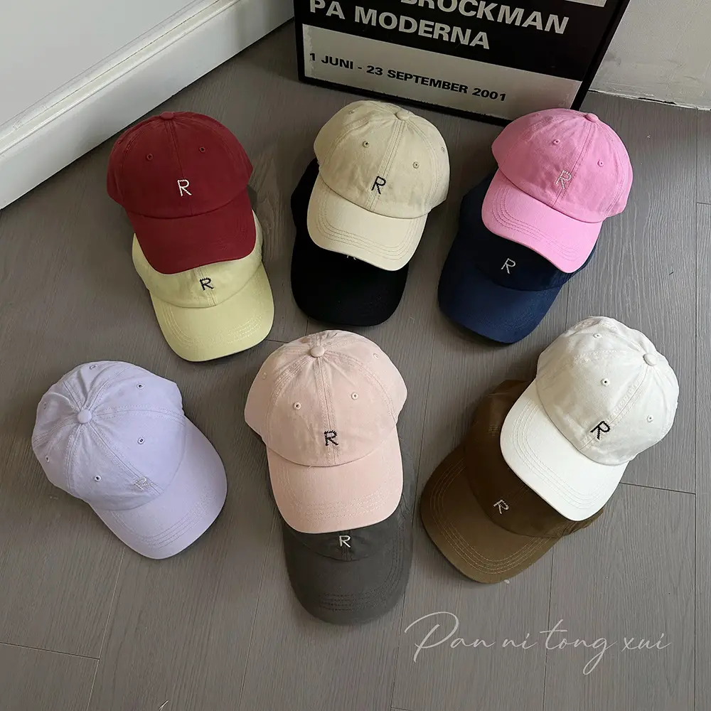 White Korean Style Baseball Cap with Letter Embroidery