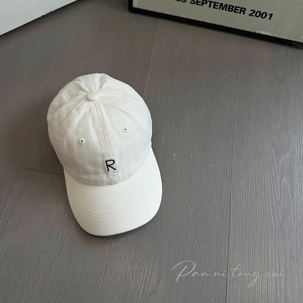 White Korean Style Baseball Cap with Letter Embroidery