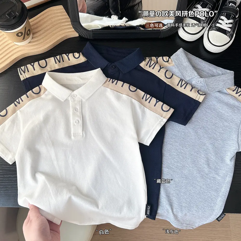 2025 Boys Navy Polo Short Sleeve Summer Wear — feature 1