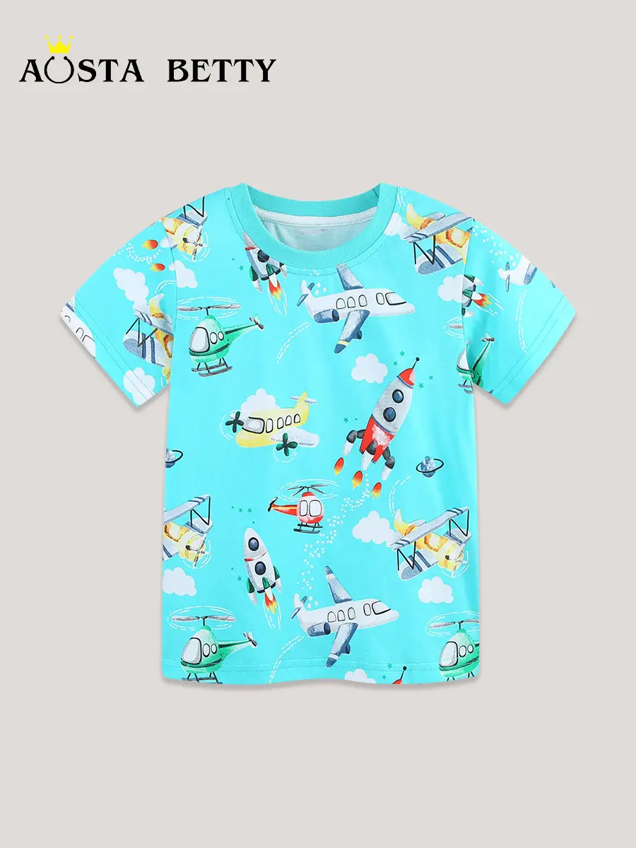 Kids Cartoon T-Shirt Blue Short Sleeve Cotton