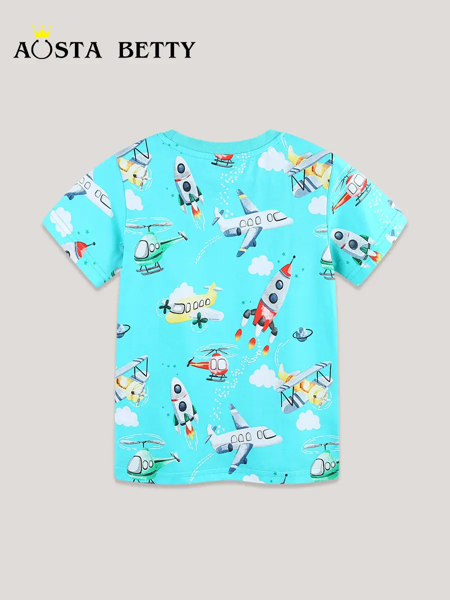 Kids Cartoon T-Shirt Blue Short Sleeve Cotton