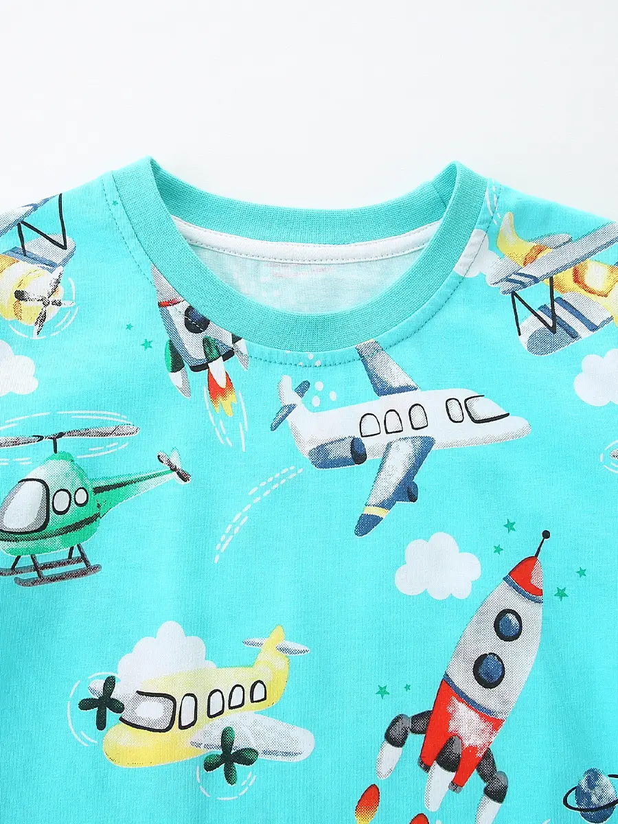 Kids Cartoon T-Shirt Blue Short Sleeve Cotton