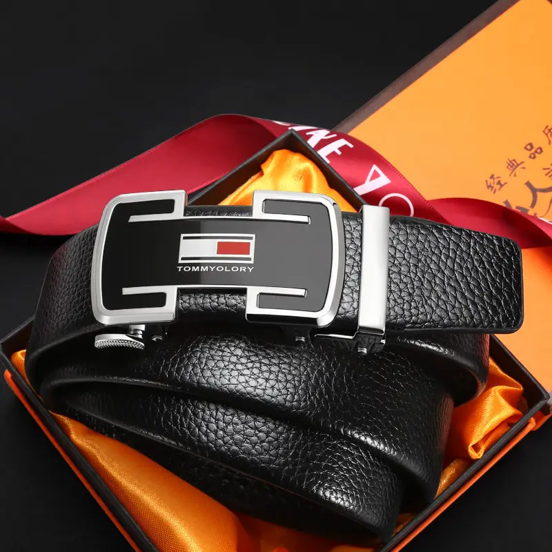 Men's Black Cowhide Belt with Silver Buckle - Image 2