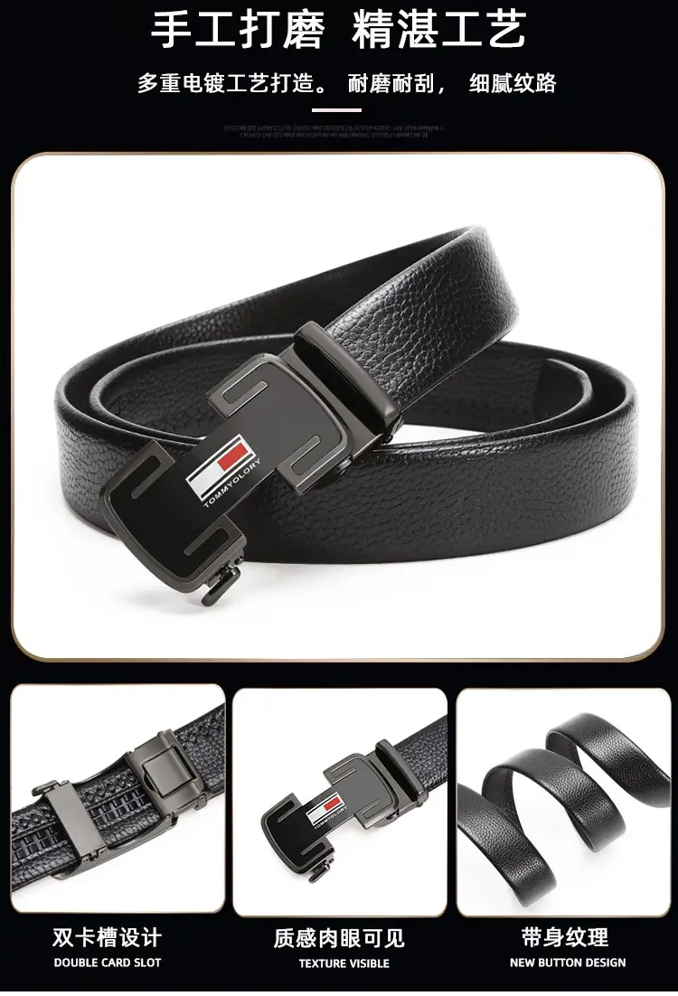 Men's Black Cowhide Belt with Silver Buckle — feature 4