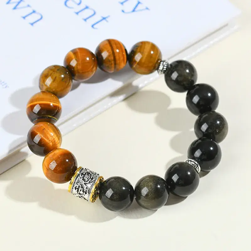 Natural Tiger Eye Gold Obsidian Beads Bracelet for Men - Image 5