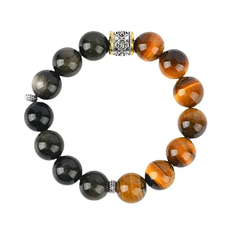 Natural Tiger Eye Gold Obsidian Beads Bracelet for Men - Image 6