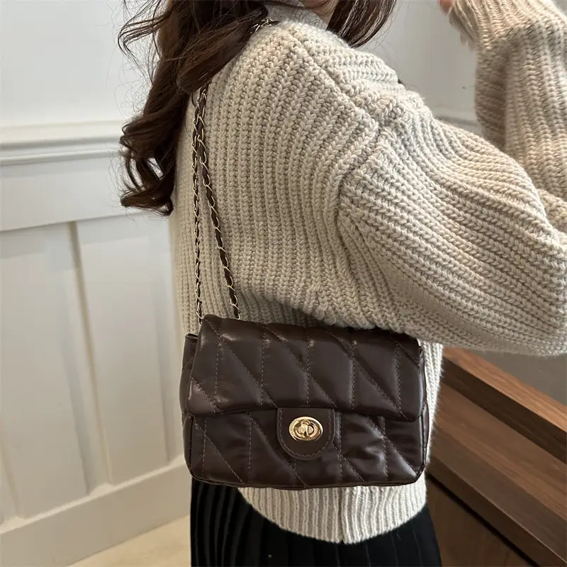Women's Rhombic Chain Shoulder Bag Brown 2024 - Image 5
