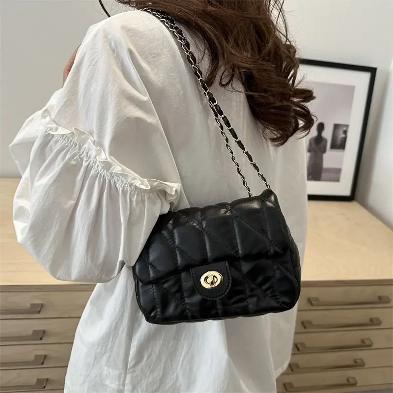 Women's Rhombic Chain Shoulder Bag Brown 2024 - Image 6