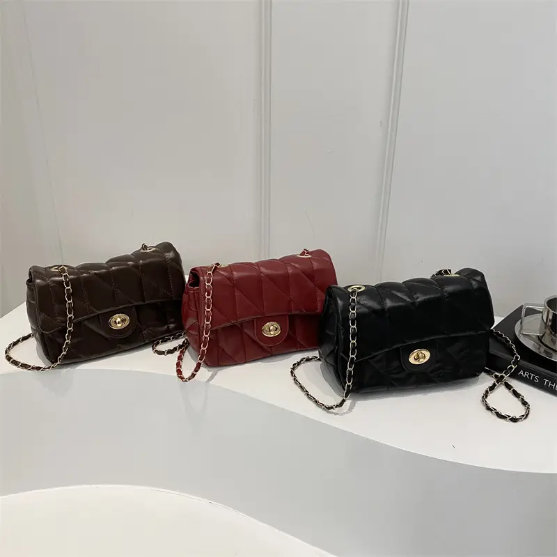 Women's Rhombic Chain Shoulder Bag Brown 2024 - Image 7