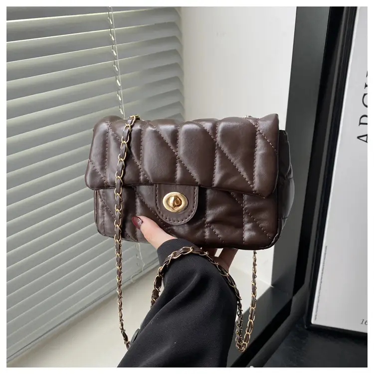 Women's Rhombic Chain Shoulder Bag Brown 2024 — feature 11