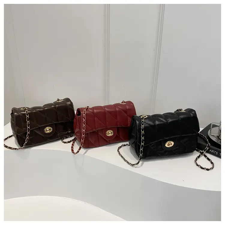 Women's Rhombic Chain Shoulder Bag Brown 2024 — feature 12