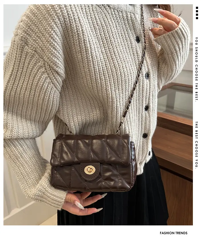 Women's Rhombic Chain Shoulder Bag Brown 2024 — feature 2