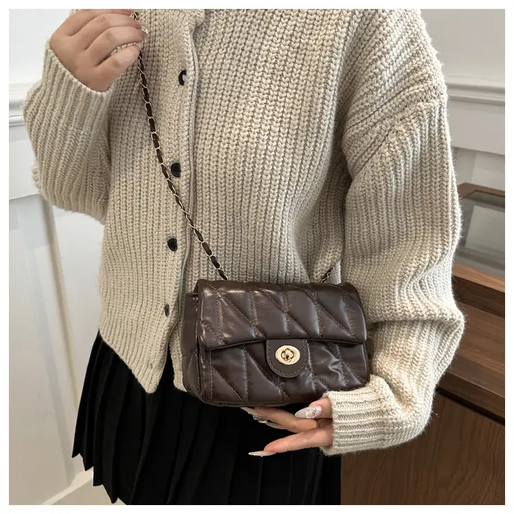 Women's Rhombic Chain Shoulder Bag Brown 2024 — feature 20