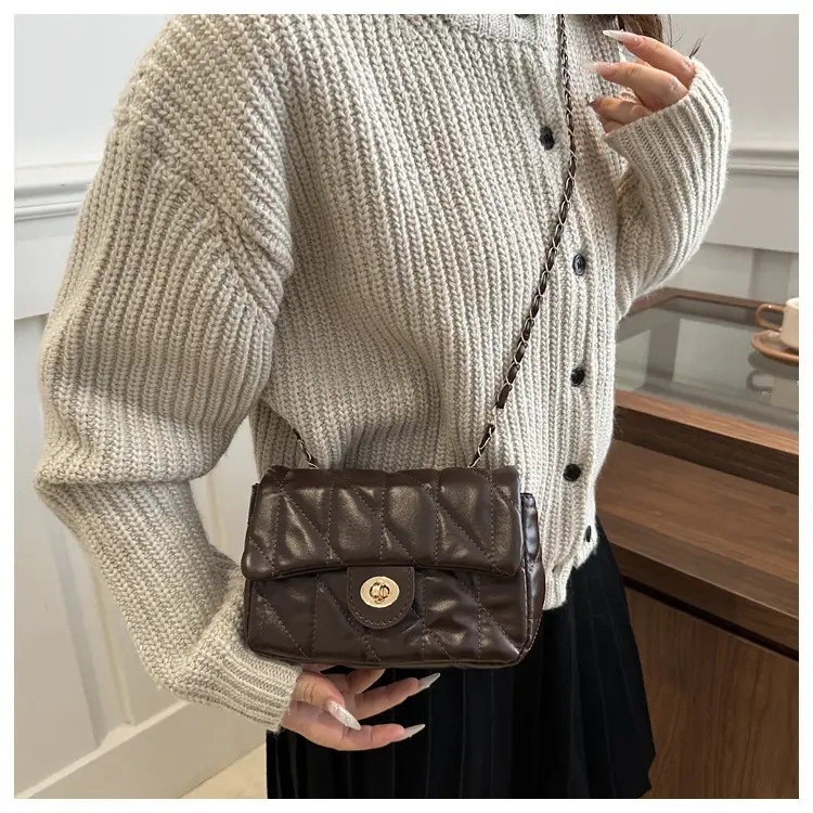 Women's Rhombic Chain Shoulder Bag Brown 2024 — feature 21