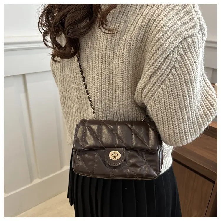 Women's Rhombic Chain Shoulder Bag Brown 2024 — feature 22