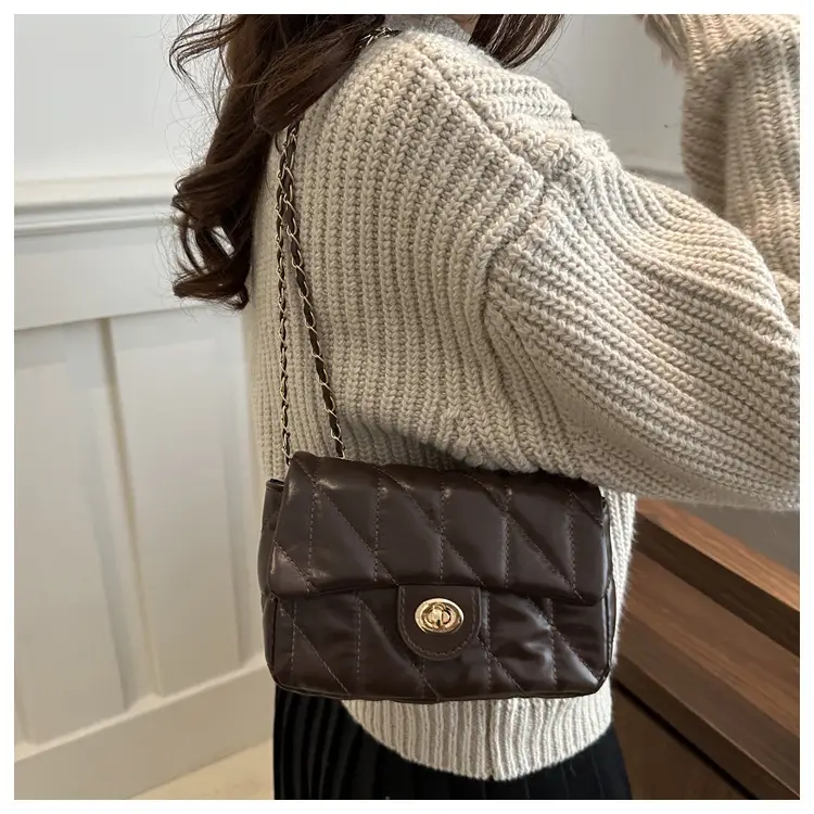 Women's Rhombic Chain Shoulder Bag Brown 2024 — feature 23