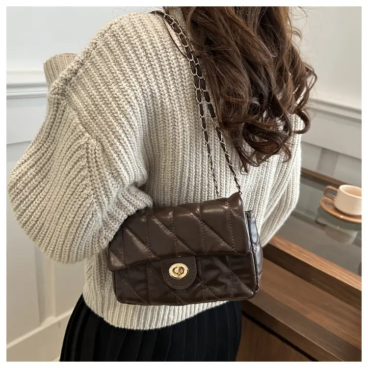 Women's Rhombic Chain Shoulder Bag Brown 2024 — feature 24