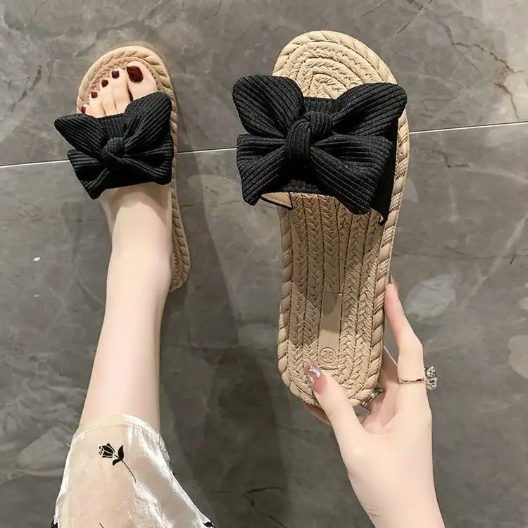 Women's Bow Slippers Summer Black Beige
