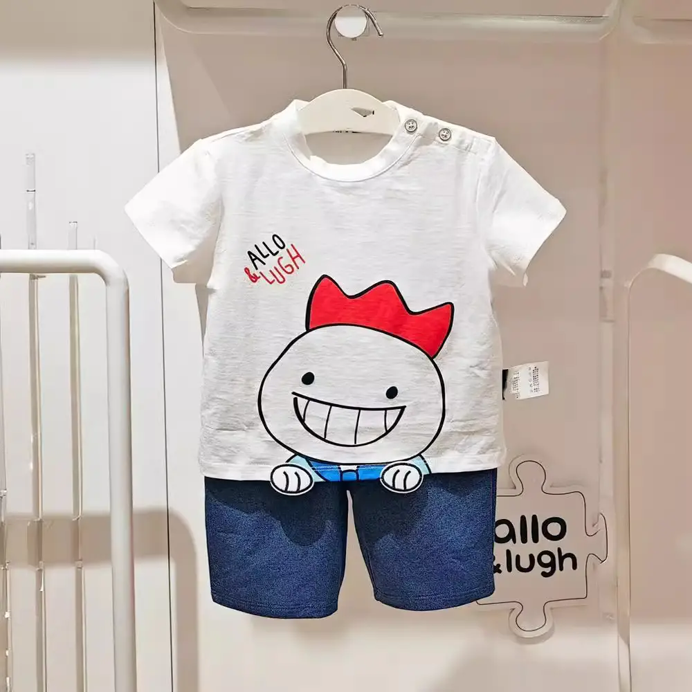 Kids Round Neck T-Shirt Navy Blue Shorts Set - Image 2