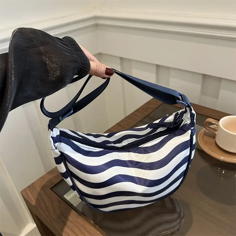 Women's Striped Shoulder Crossbody Bag Gold White - Image 5