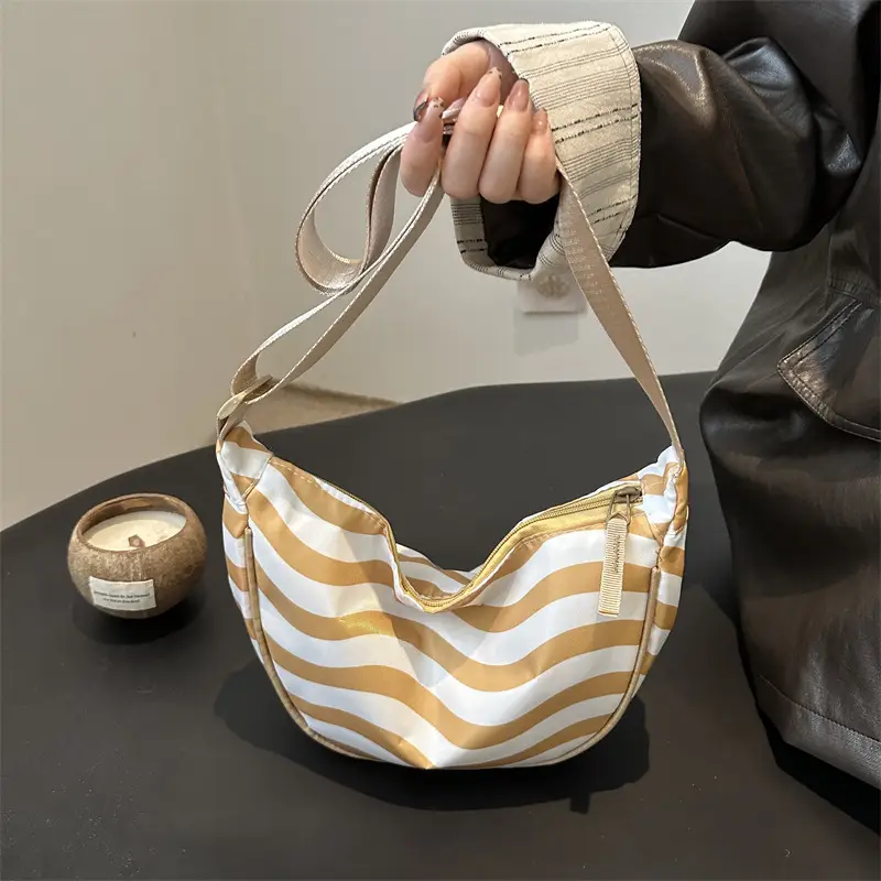Women's Striped Shoulder Crossbody Bag Gold White - Image 6
