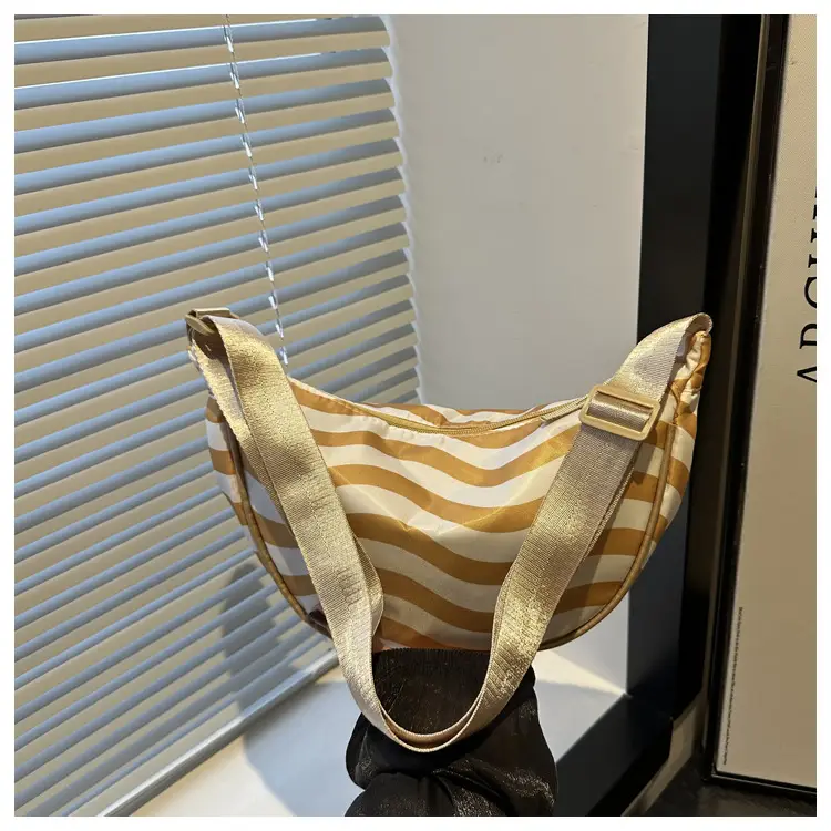 Women's Striped Shoulder Crossbody Bag Gold White — feature 19