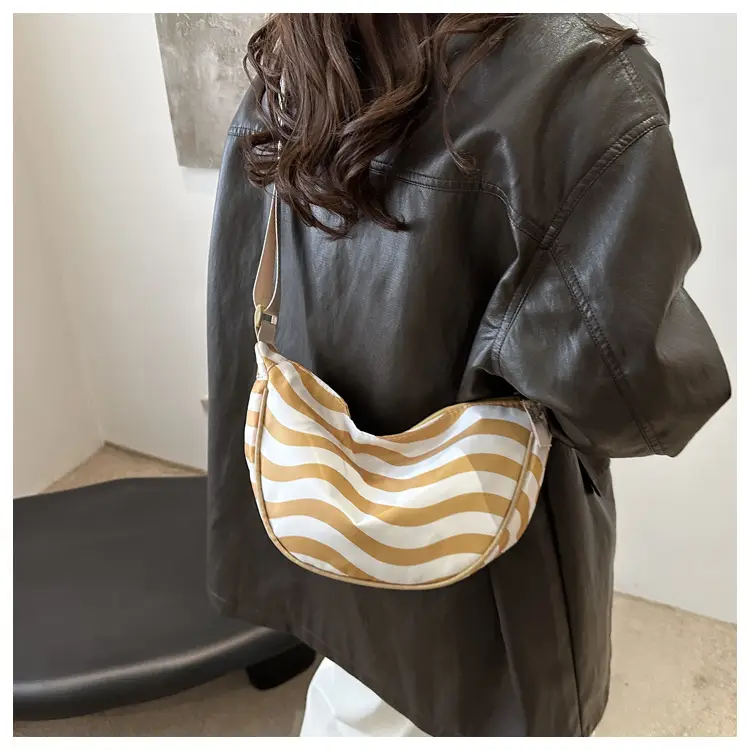 Women's Striped Shoulder Crossbody Bag Gold White — feature 8