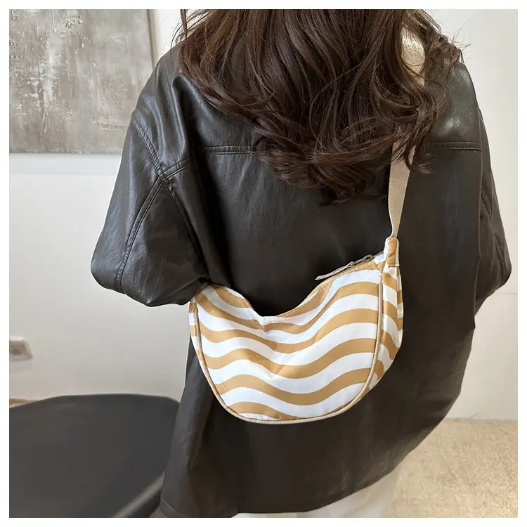 Women's Striped Shoulder Crossbody Bag Gold White — feature 9
