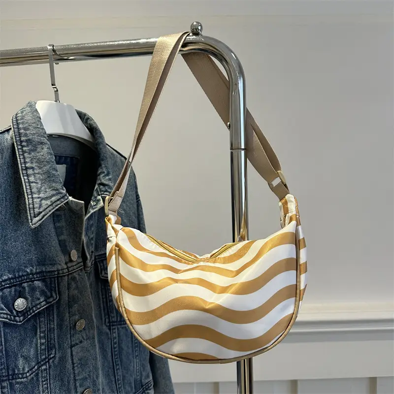 Women's Striped Shoulder Crossbody Bag Gold White - Image 2