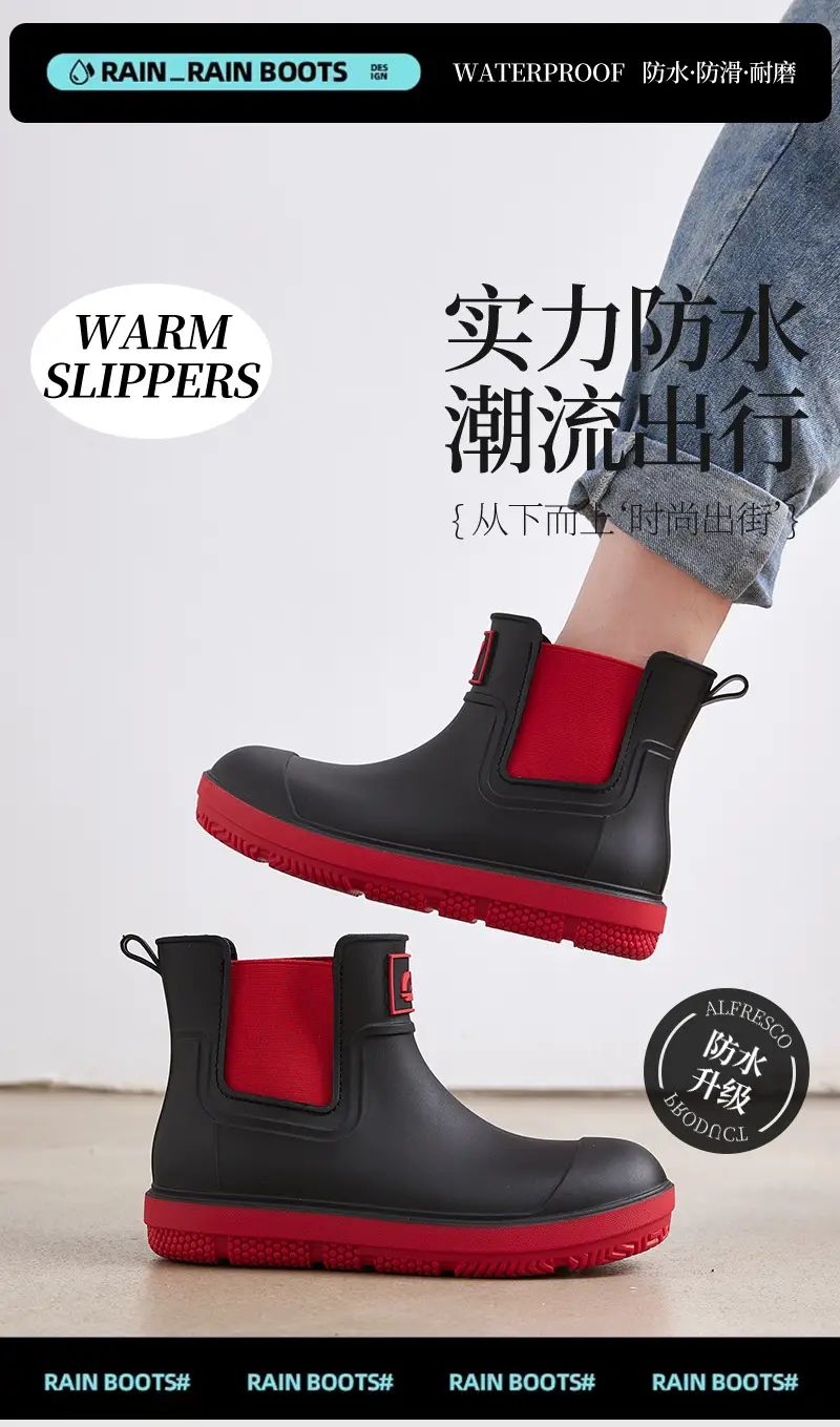 Couple's new elastic rain boots low and medium rain boots Chelsea waterproof non-slip rain outdoor can wear men's and women's boots — feature 1