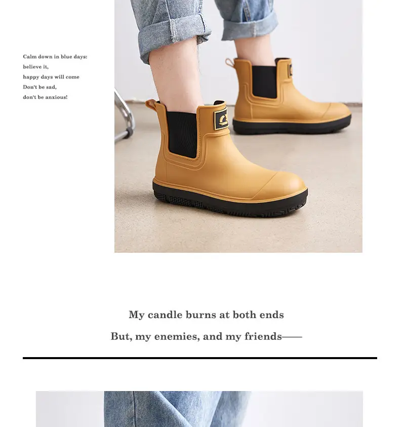 Couple's new elastic rain boots low and medium rain boots Chelsea waterproof non-slip rain outdoor can wear men's and women's boots — feature 15