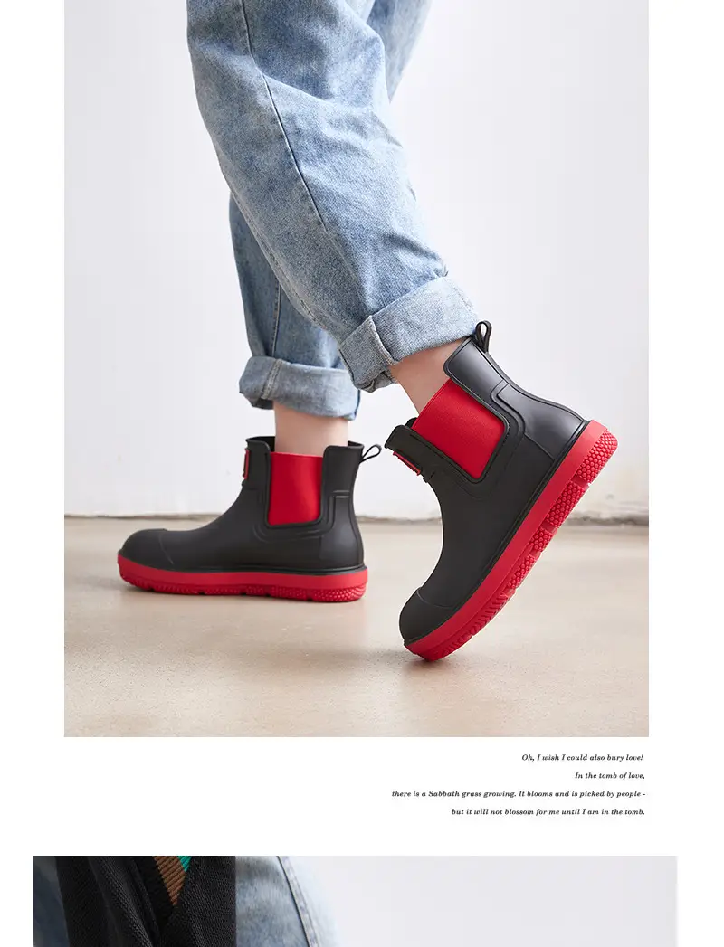 Couple's new elastic rain boots low and medium rain boots Chelsea waterproof non-slip rain outdoor can wear men's and women's boots — feature 16
