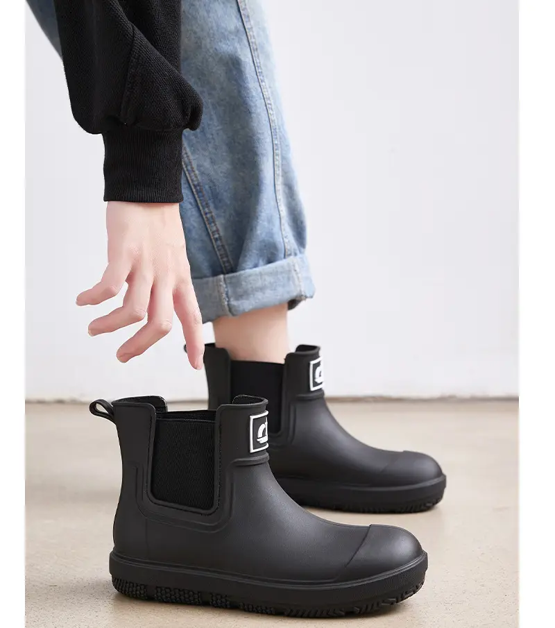 Couple's new elastic rain boots low and medium rain boots Chelsea waterproof non-slip rain outdoor can wear men's and women's boots — feature 17
