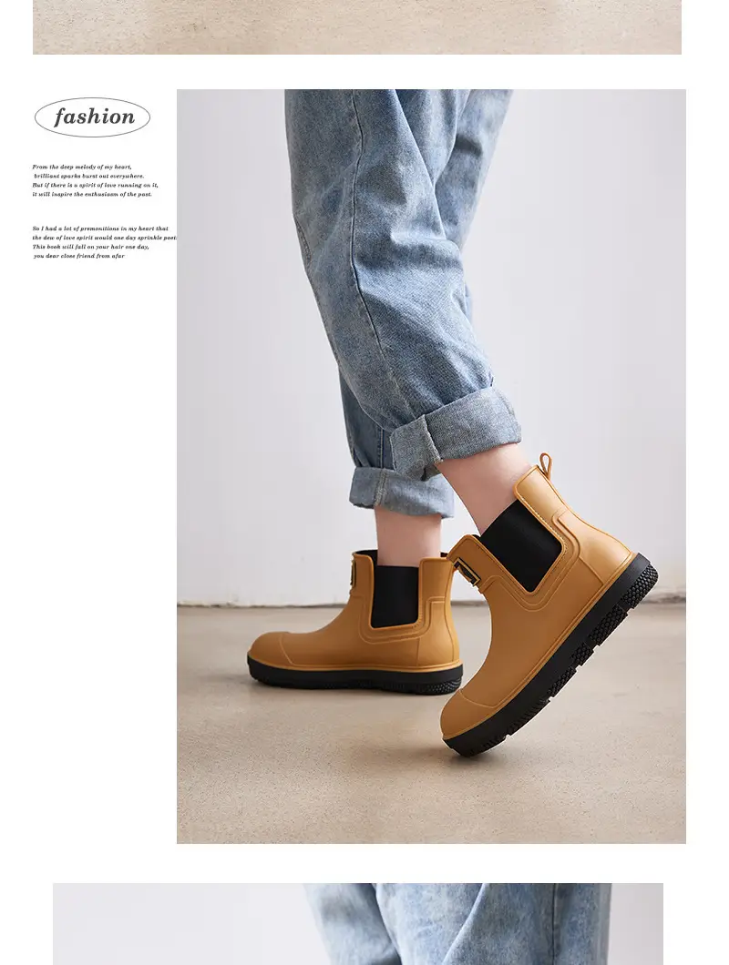 Couple's new elastic rain boots low and medium rain boots Chelsea waterproof non-slip rain outdoor can wear men's and women's boots — feature 18