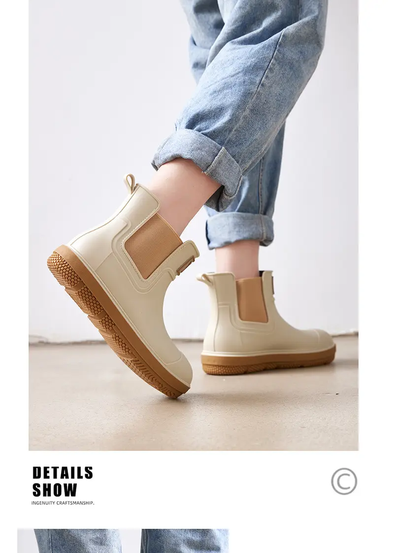 Couple's new elastic rain boots low and medium rain boots Chelsea waterproof non-slip rain outdoor can wear men's and women's boots — feature 19