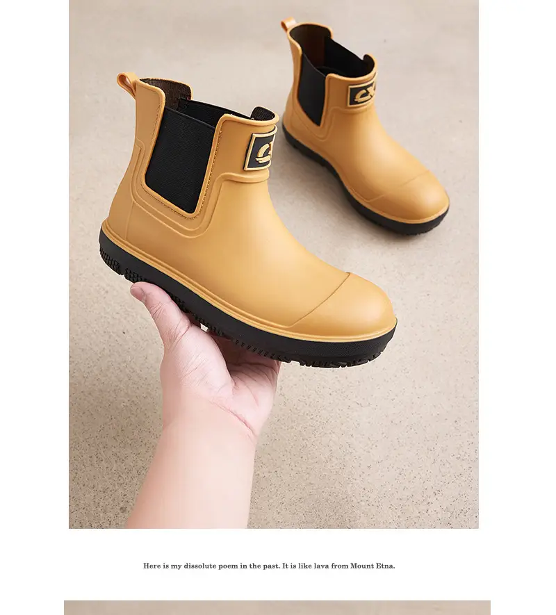 Couple's new elastic rain boots low and medium rain boots Chelsea waterproof non-slip rain outdoor can wear men's and women's boots — feature 22