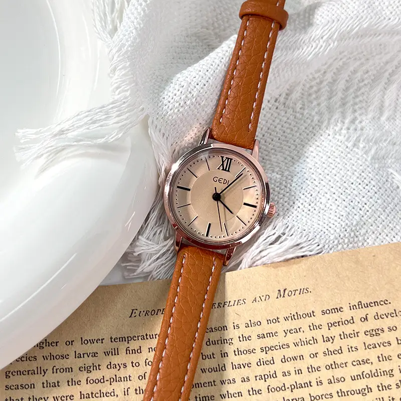 Gold Retro Women's Quartz Watch with Brown Belt - Image 8