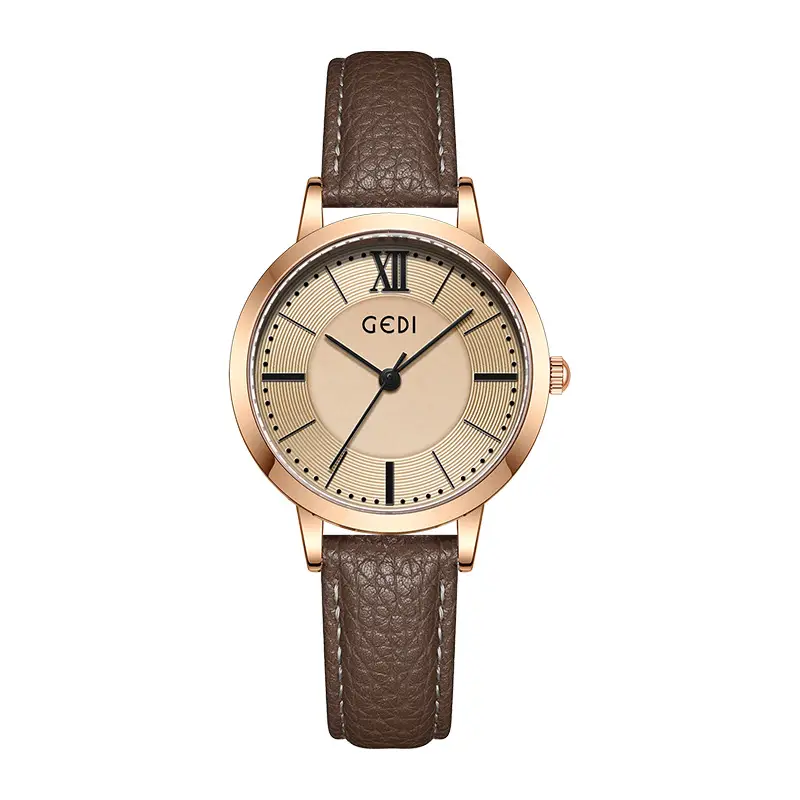 Gold Retro Women's Quartz Watch with Brown Belt - Image 4